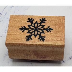 Classic Design Small Holiday Winter Snowflake Wood Mounted Rubber Stamp